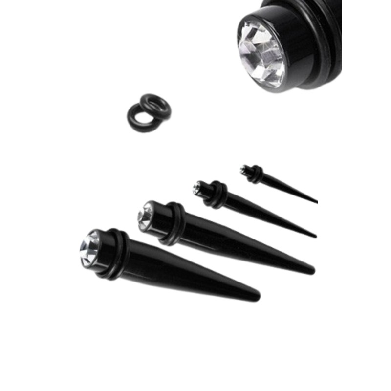 Ecarteur 3mm à 12mm droit noir en acrylique  avec strass avec bracelets toriques à partir de 5€