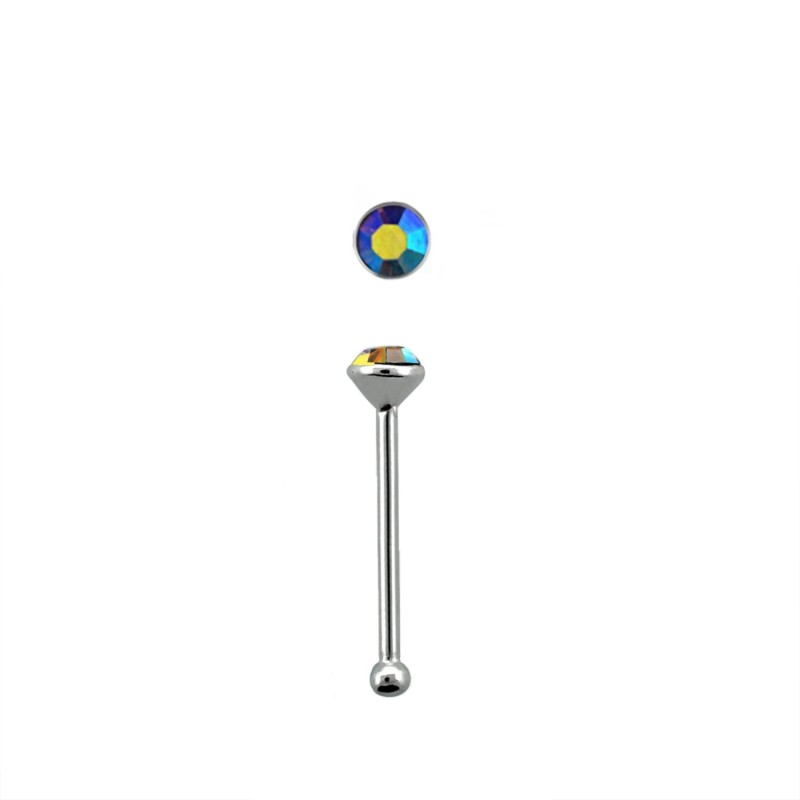 Piercing nez 6mm argent avec cristal bleu clair 1.8mm NZ116BC 5.25€
