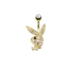Playboy nombril, piercing banane plaqué Or 14k œil noir NOM255N 17.35€