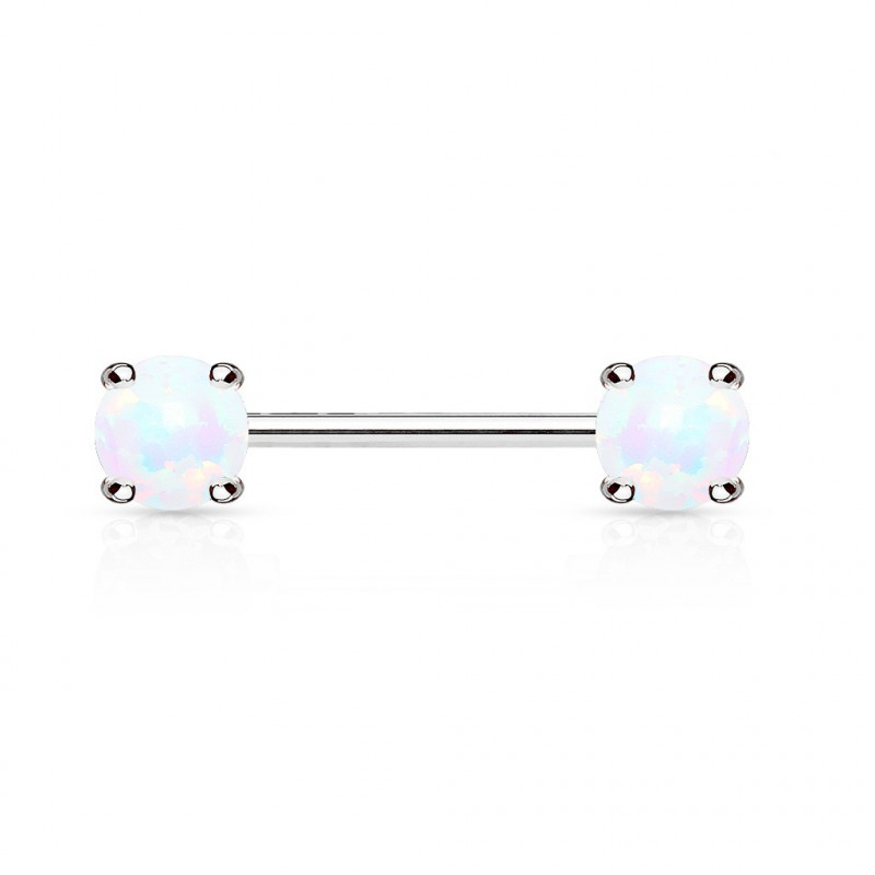 Piercing téton haltère plaqué Rhodium avec opalines de synthèse TET002 8.45€