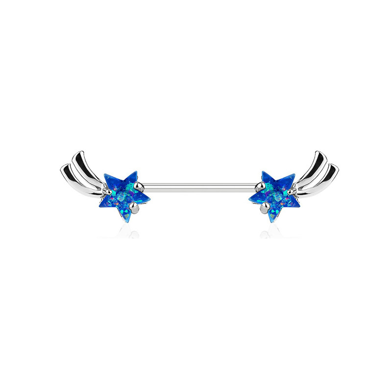 Piercing téton étoile filante 14mm avec cristal bleu