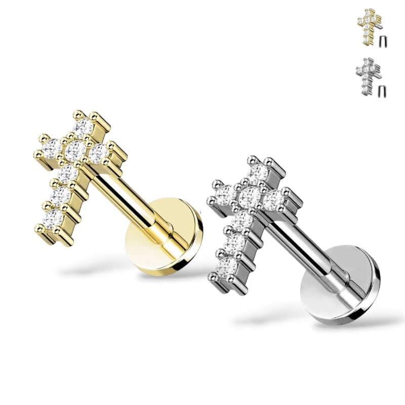 Piercing Cartilage Ou Labret En Croix - Zirconium, Acier Chirurgical 316L, Neuf Avec étiquettes