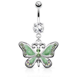 Piercing de nombril acier chirurgical avec papillon vert 7.90€