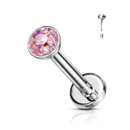 Labret 6mm ou 8mm avec un cristal rose 5,90€ sur piercing-alice.fr