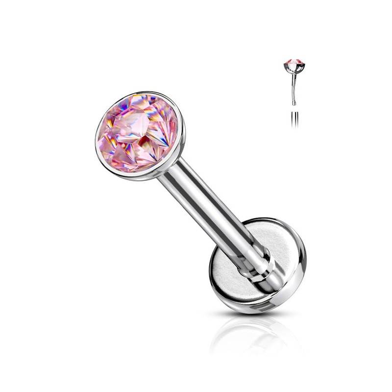 Labret 6mm ou 8mm avec un cristal rose 5,90€ sur piercing-alice.fr