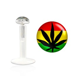 Labret 6mm, 8mm ou 10mm logo feuille de cannabis sur fond rasta